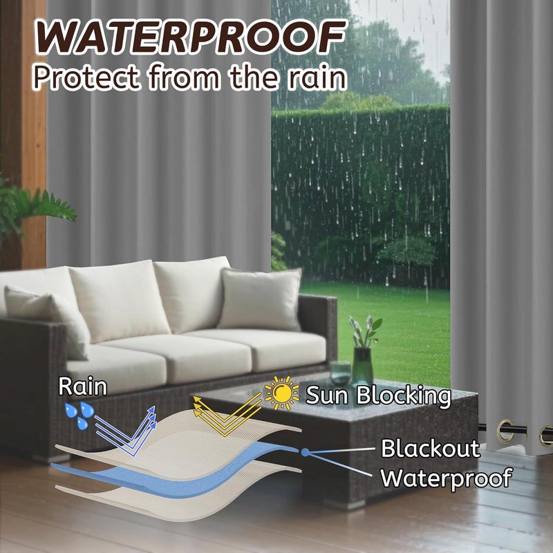 Arfntevss Outdoor Curtains for Patio Waterproof 2 Panels Blackout Curtains 108 inch Long with Zipper Top & Bottom Grommet Sun Blocking Outdoor Privacy Drape for Gazebo Porch Pergola (54x108, Grey) - Image 4